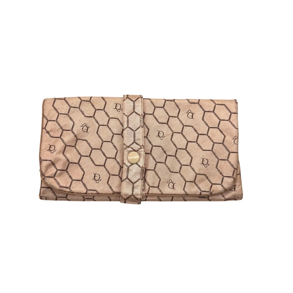Vintage Christian Dior Honeycomb Monogram Travel Jewelry Cosmetic Roll Beige